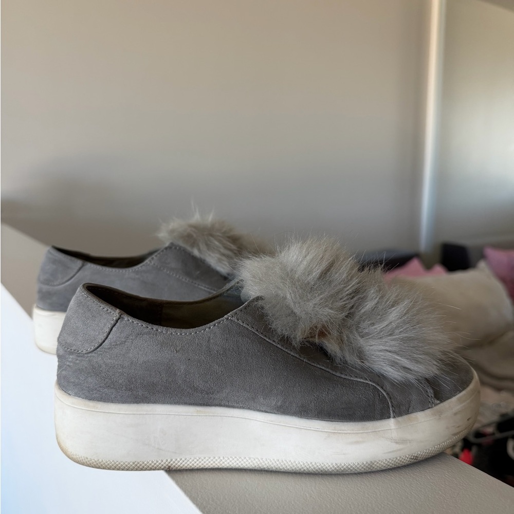 Steve Madden Gray Fur-Accent Sneakers